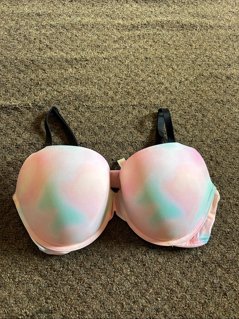 Pastel Tie-Dye Molded Cup Bra with Black Straps